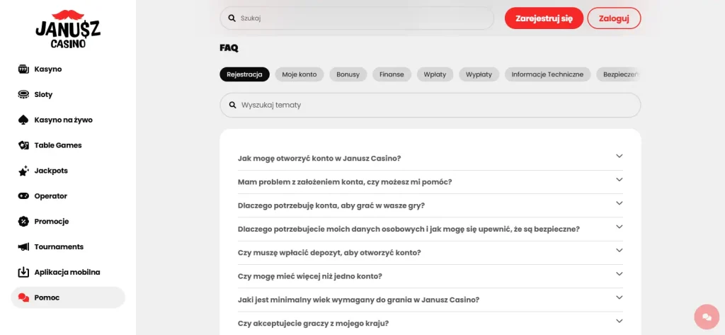 Ekran weryfikacji KYC Janusz Casino bez danych użytkownika
