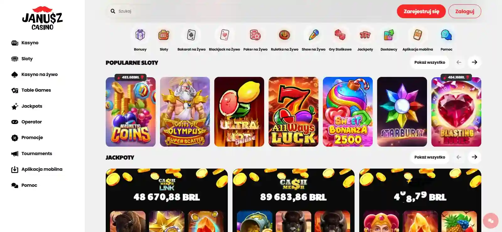 Polska wersja interfejsu Janusz Casino